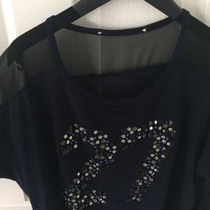 Navy sweater with 27 embellishment
